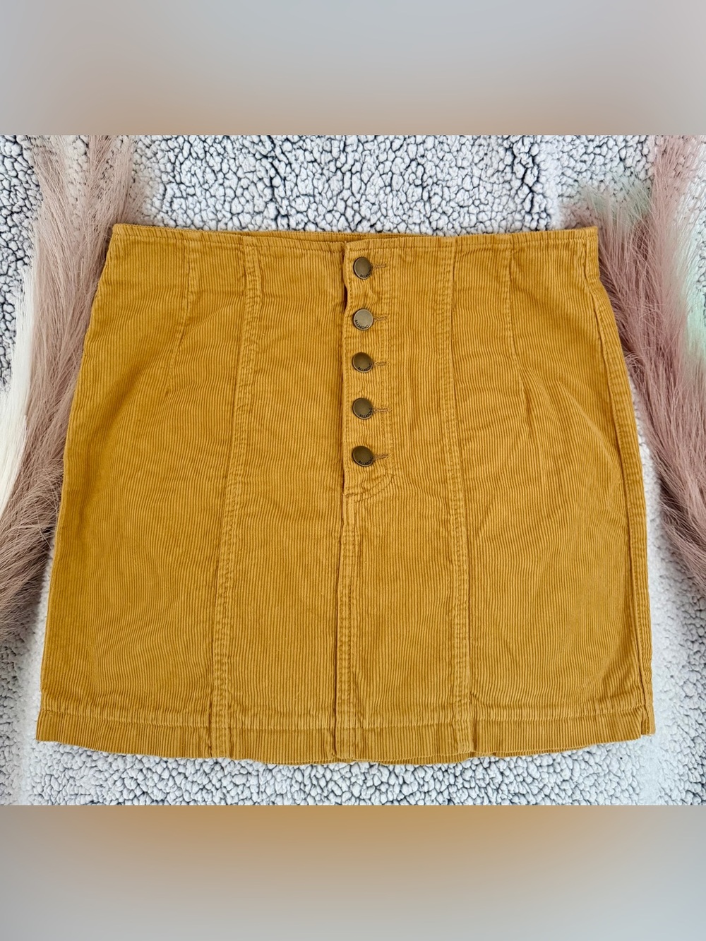 Billabong Corduroy Button-Front Mini Skirt in Mustard